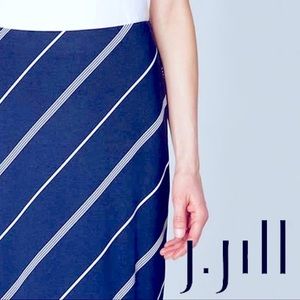 J. Jill 🆕 |  “Wearever” Diagonal Stripe Navy Midi Straight Cut Skirt.